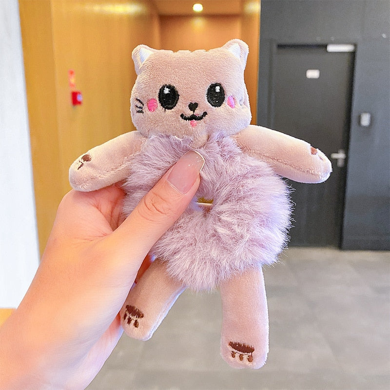 New Children Girls Cute Cartoon Panda Cat Rabbit Plush Elastic Hair Bands Hair Decorate Scrunchie Fashion Women Hair Accessories