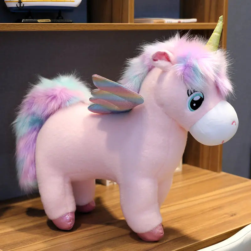 Fantastic Glow Rainbow Wings Unicorn Plush Toy Giant Unicorn Toy Stuffed Animal Doll Fluffy Hair Fly Horse Toys for Children Kid