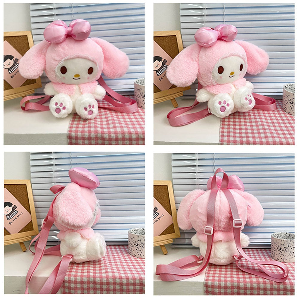 Kawaii Sanrio My Melody Plush Backpack Stuffed Animals Dolls Toys Plushie Bag Anime Cartoon Shoulder Backpacks Bag Girl Gift