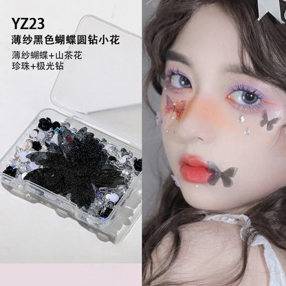 1Box Eyes Face Makeup Facial Decoration Patch Butterfly Diamond Pearl Adhesive Rhinestone Glitter Sequin DIY Nail Art Decoration