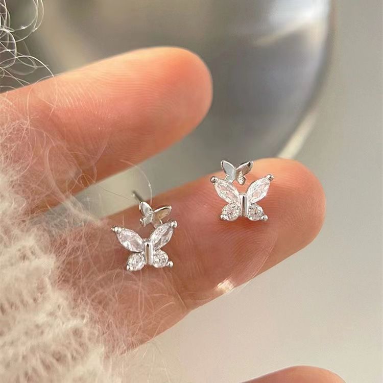 Simple Piercing Stud Earrings for Women Star Moon Zircon 925 Silver Needles Tragus Cartilage Asymmetry Pendiente Plata Jewelry