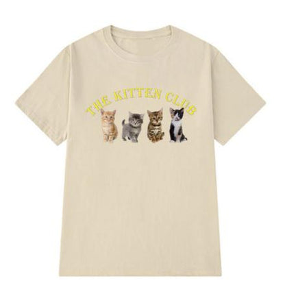 sunfiz Kawaii The Kitten Club Women T Shirt Streetwear White Cotton Short Sleeve Femme Oversized Graphic Tee Cute Grunge Tops