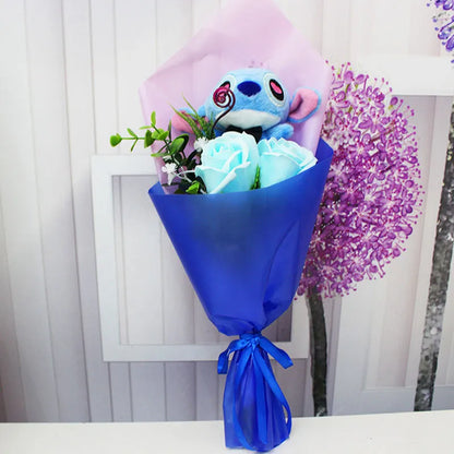 Lilo and Stitch Plush Bouquet Angel Stuffed Animal Disney Plushies Flower Soft Dolls Kawaii Wedding Graduation Girlfriend Wife Valentines Day Gifts