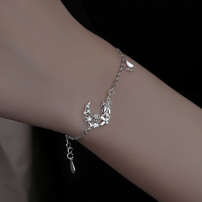 VENTFILLE 925 Sterling Silver Diamond-Studded Butterfly Bracelet Women's Fashion Temperament Flower Adjustable Bracelet