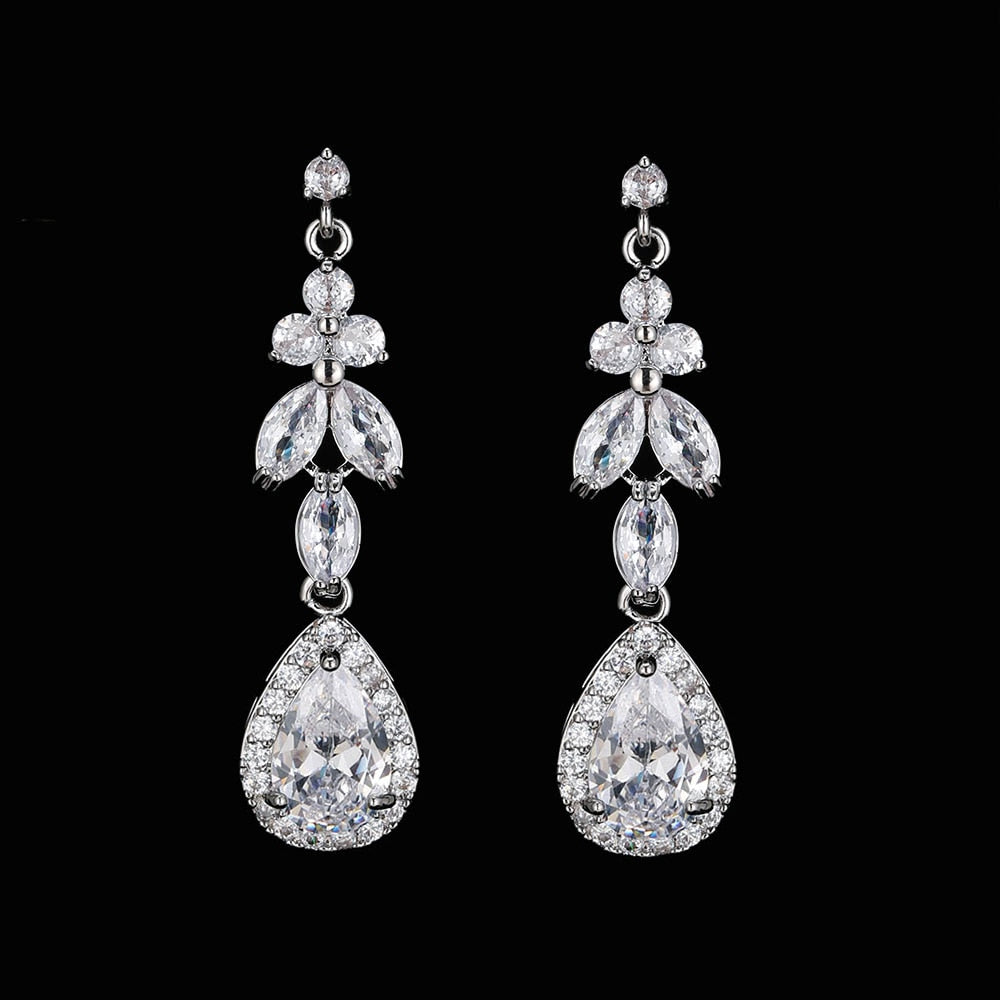 Luxury Zircon Wedding Long Dangle Earrings with Round Water Drop Elegant CZ Earrings for Women Bridal Wedding Jewelry Dress