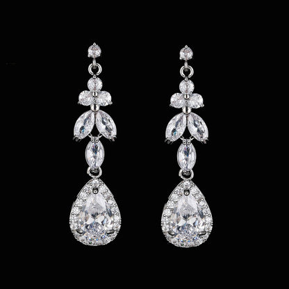 Luxury Zircon Wedding Long Dangle Earrings with Round Water Drop Elegant CZ Earrings for Women Bridal Wedding Jewelry Dress