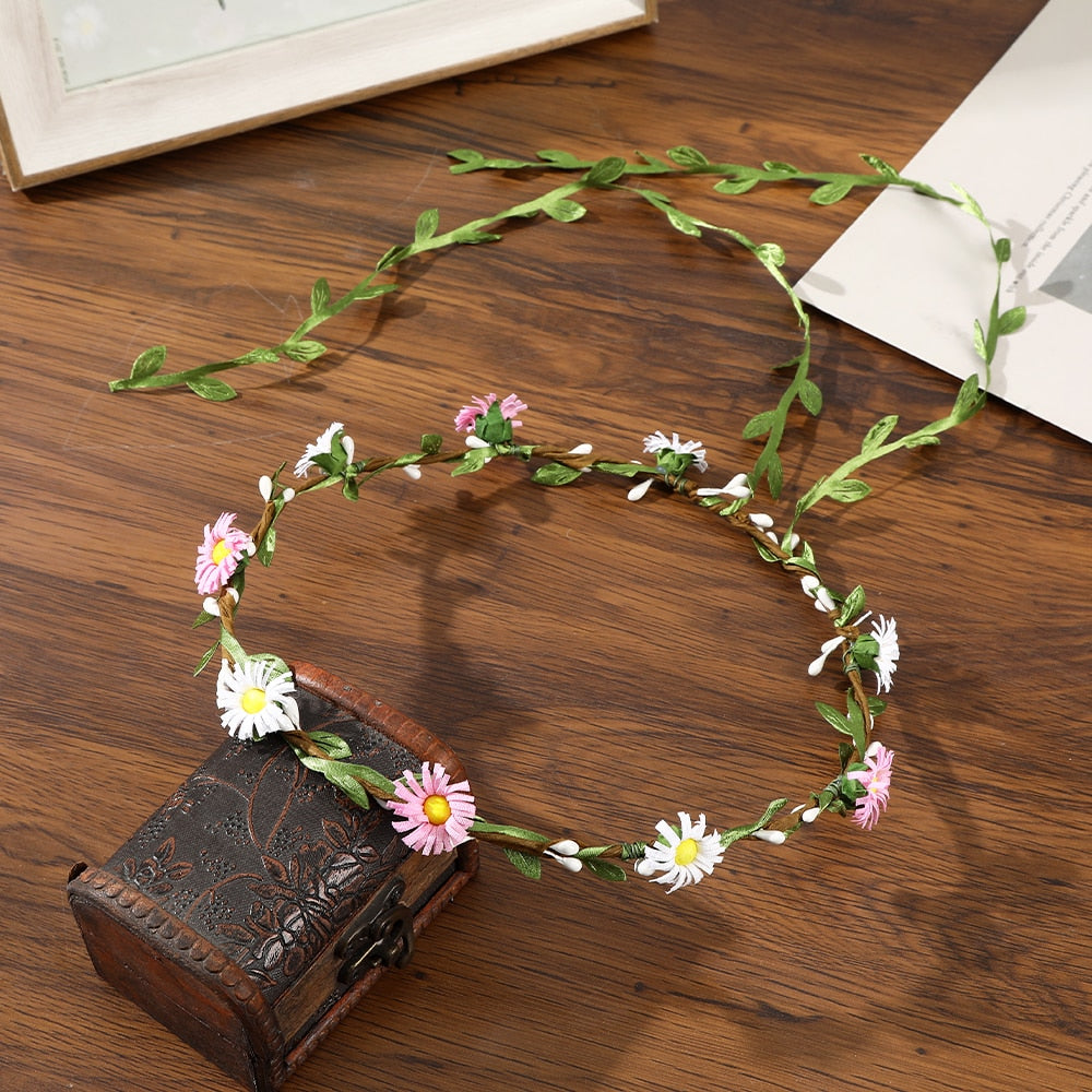 Bohemian Rattan Flower Vines Crown Headband for Bride Wedding Hair Accessories Girls Floral Wreath Head Band Hairstyles Headdres