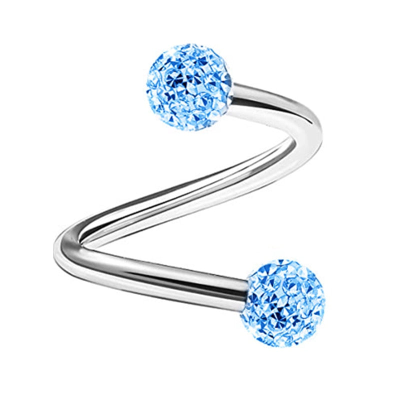 1PCS Stainless Steel Crystal Twist Helix Earring Cartilage Jewelry S Shape Labret Piercing Lip Ring Twist Tragus Earring Stud