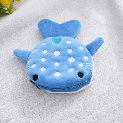 Kawaii Whale Shark Plush Makeup Bag Cute Kawaii Wallet Stuffed Animal Plushie Blue Small Coin Purse Zipper Womens Girls Change Key Credit Cards Earphone Pouch