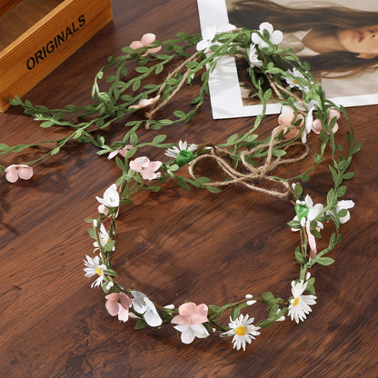 Bohemian Rattan Flower Vines Crown Headband for Bride Wedding Hair Accessories Girls Floral Wreath Head Band Hairstyles Headdres