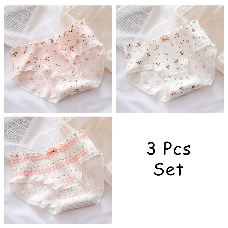 WONTIVE 1pc 3pcs set Cute Panties with Bow Knot Womens Cotton Panties Pink Lolita Japanese Panty Underwear For Women Girl Briefs