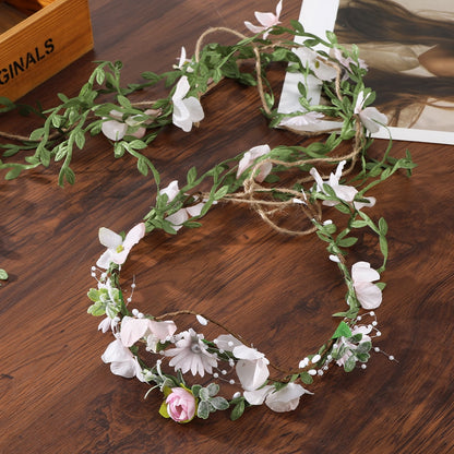 Bohemian Rattan Flower Vines Crown Headband for Bride Wedding Hair Accessories Girls Floral Wreath Head Band Hairstyles Headdres