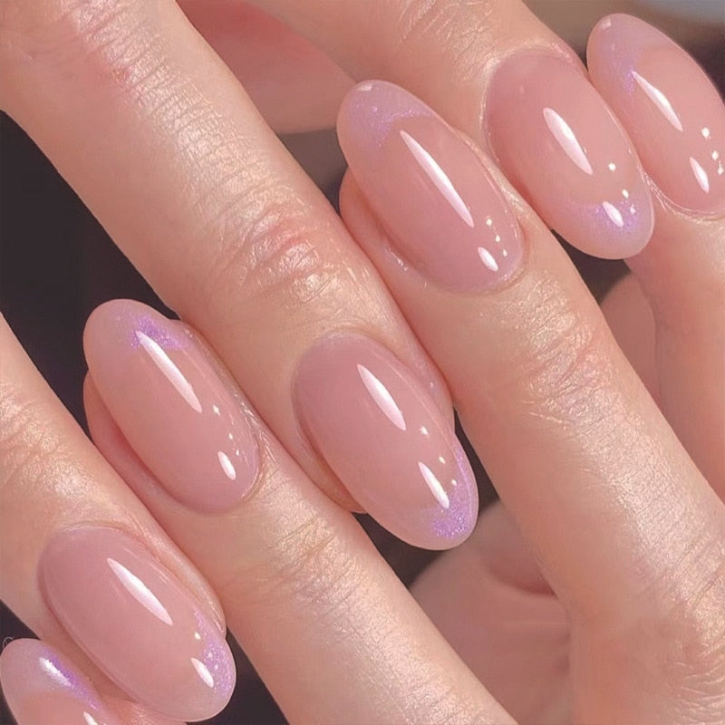 24pcs pink clouds design false nails with glue press on nails medium length acrylic nails coffin full cover nails tips supplies