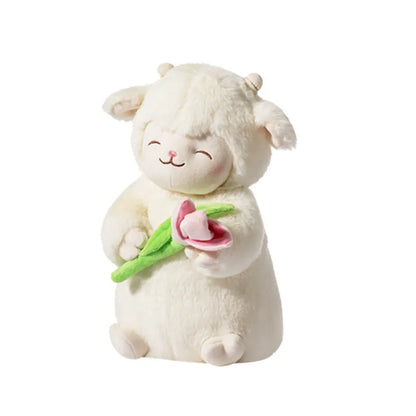 Lamb Stuffed Animal Kawaii Sheep Plush Toy Tulip Flower Sweet Pink & White Plushies Soft Doll Kid Girls Birthday Christmas Gift