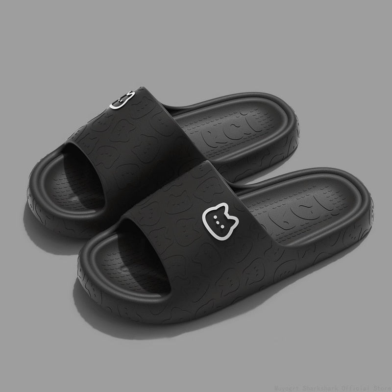 Cute Cat Print Women Slippers Home Indoor Slides Men Women Flat Slippers Cartoon Non-Slip Outdoor Beach Slides Shoes Shower