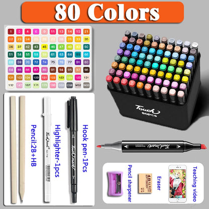 Vibrant Colors 168pcs Marker Set Double Ended Pens for Artists - Manga Drawing School Art Supplies