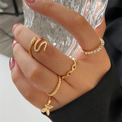 Vintage Punk Butterfly Tassel Chain Ring With Bracelet Link Wrist Chain Finger Rings For Women Flower Pearl Zircon Ring Jewelry