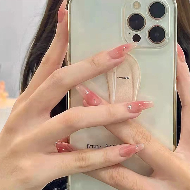 24pcs pink clouds design false nails with glue press on nails medium length acrylic nails coffin full cover nails tips supplies