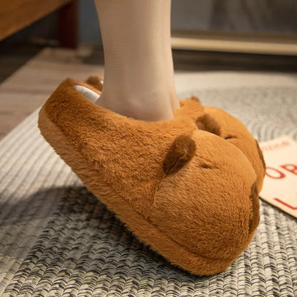 Winter Cotton Slippers Cute Animal Capybara Bag Shoes With Plush Home Couple Thick Bottom Winter Lady Indoor Warm Birthday Gift