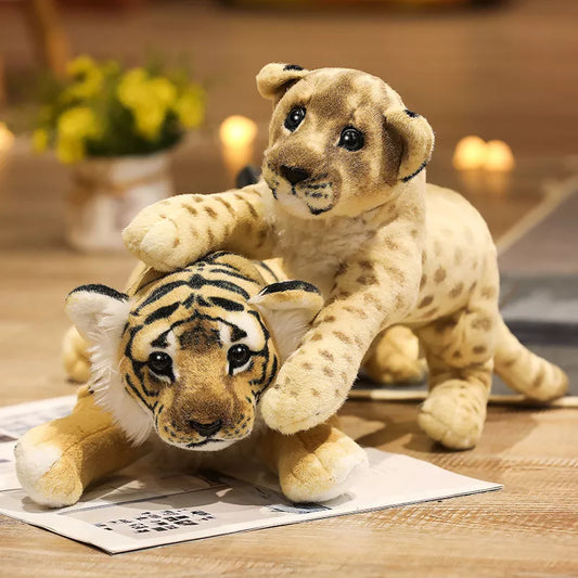 39cm Lovely Lion Tiger Leopard Plush Toys Cute Realistic Dolls Stuffed Soft Life Size Animal Toys Child Kids Decor Gift