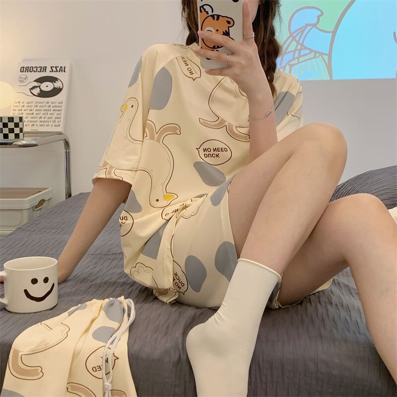 Cinnamoroll Kuromi Pajamas Sanrio Anime Kawaii Summer Simple Fashion Delicate Cute Casual Loose Comfortable Soft Girly Set