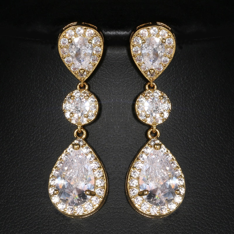 Luxury Zircon Wedding Long Dangle Earrings with Round Water Drop Elegant CZ Earrings for Women Bridal Wedding Jewelry Dress