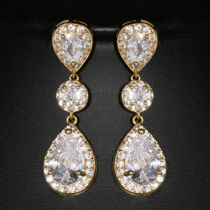 Luxury Zircon Wedding Long Dangle Earrings with Round Water Drop Elegant CZ Earrings for Women Bridal Wedding Jewelry Dress