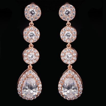 Luxury Zircon Wedding Long Dangle Earrings with Round Water Drop Elegant CZ Earrings for Women Bridal Wedding Jewelry Dress