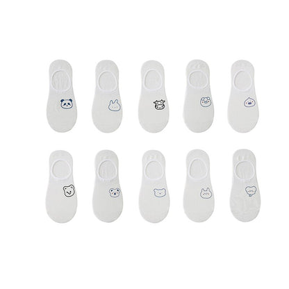 Women's cotton ankle socks, socks designed by rabbits, cows, hearts, warm and informal animals, 5 pairs of 10 pieces