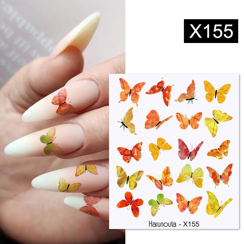 Harunouta Simple Flowers 3D Nail Stickers Gold Heart French Tip Lines Leopard Print Design Adhesive Sliders Manicure Nail Decals