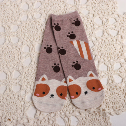 New Casual Harajuku Socks Women Cat Prints Cartoon Animals Cat Pattern Striped Cotton Socks Femme Floor Meias Socks Kawaii