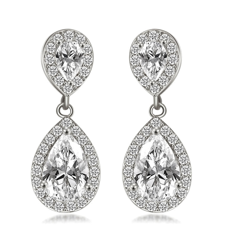 Luxury Zircon Wedding Long Dangle Earrings with Round Water Drop Elegant CZ Earrings for Women Bridal Wedding Jewelry Dress