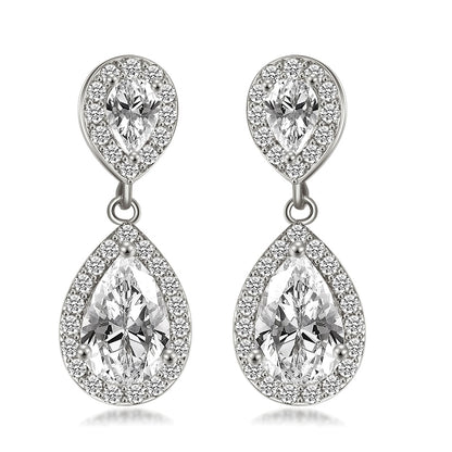 Luxury Zircon Wedding Long Dangle Earrings with Round Water Drop Elegant CZ Earrings for Women Bridal Wedding Jewelry Dress
