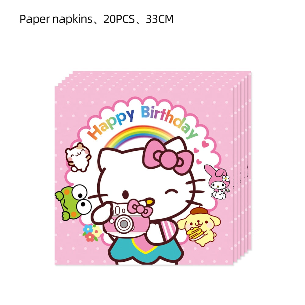 Hello Kitty Theme Baby Shower Girls Party Supplies Paper Cup Plate Tablecloth Kids Birthday Party Banner Wedding Decor Balloons