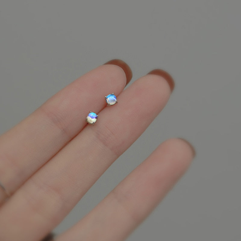 Simple Piercing Stud Earrings for Women Star Moon Zircon 925 Silver Needles Tragus Cartilage Asymmetry Pendiente Plata Jewelry