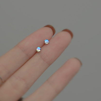 Simple Piercing Stud Earrings for Women Star Moon Zircon 925 Silver Needles Tragus Cartilage Asymmetry Pendiente Plata Jewelry
