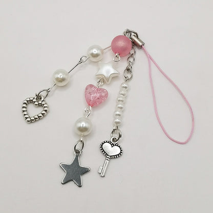 Pink Y2K Phone Charms Pendant Kawaii Key Chain For Bag iPhone Samsung Cute Accessories Women Girl Strap Lanyard Beaded Ins Korea