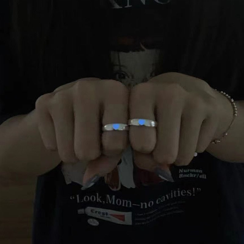 Luminous Love Heart Finger Ring Glow In Dark Fashion Adjustable Couples Rings Silver Color Pink Blue Light Jewelry Lover Gift