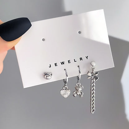 FNIO Korean Fashion Metal Love Heart Circle Drop Small Earrings for Women Trend Pendant Piercing Earrings Set Jewelry