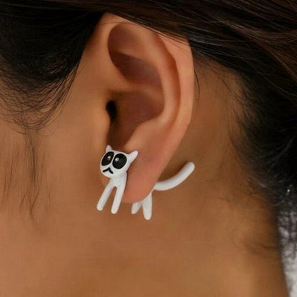 1 Pair Cute Black Cat Stud Earrings for Women Front Back Animal Jewelry Punk Fashion Statement Friendship Piercing Party Gift