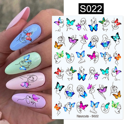 Harunouta Simple Flowers 3D Nail Stickers Gold Heart French Tip Lines Leopard Print Design Adhesive Sliders Manicure Nail Decals