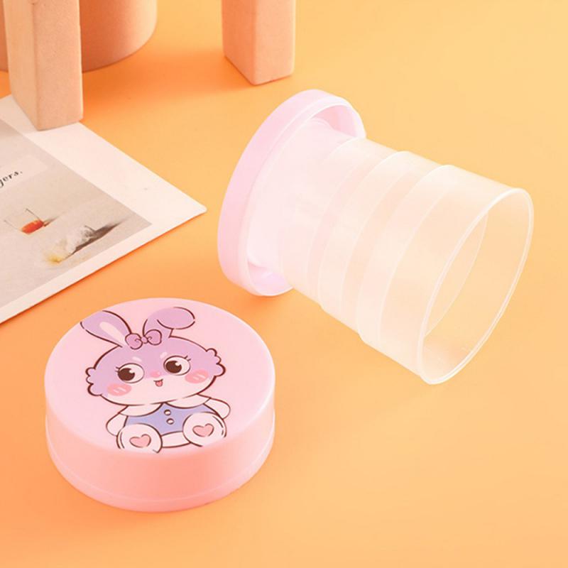 100ML Folding Cup With Lid Portable Reusable Plastic Water Cup Cartoon Collapsible Mouthwash Cup Travel Outdoor Drinking Cup
