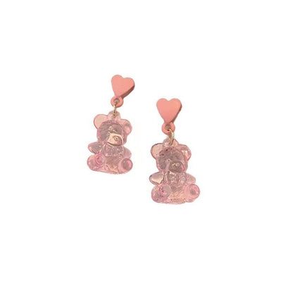 Cute Acrylic Candy Gummy Bear Dangle Earrings for Women Rainbow Bear CZ Hoop Earrings Korean Fashion Sweet Girl Jewelry