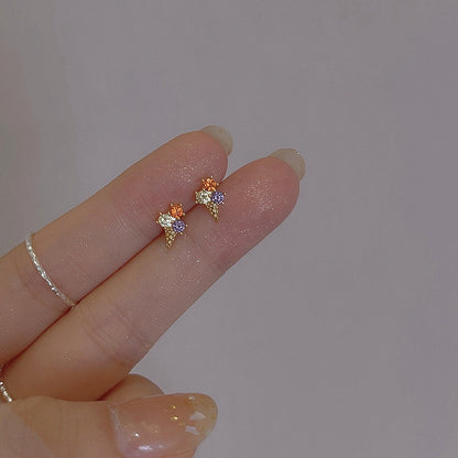 Simple Piercing Stud Earrings for Women Star Moon Zircon 925 Silver Needles Tragus Cartilage Asymmetry Pendiente Plata Jewelry