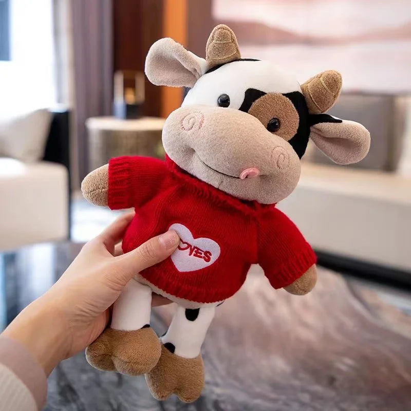 26CM Cartoon Milk Cow Plush Doll Cute Simulation Cattle Animals Plush Toys Soft Stuffed Sweater Cow Pillow Kids Birthday Gifts