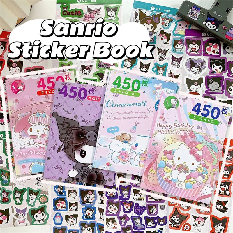 450Pcs Sanrio Kuromi Hello Kitty Sticker Book Melody Goo Card Cartoon Kawaii Sticker Hand Account Decoration For Girls Gift