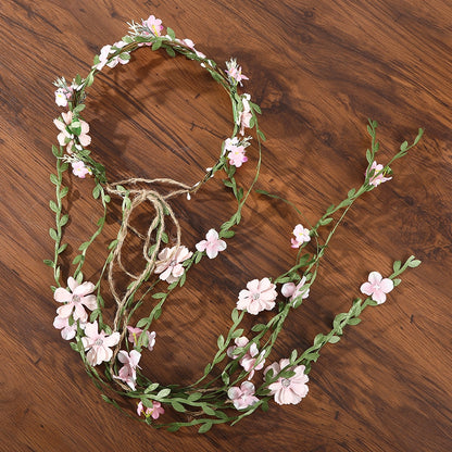 Bohemian Rattan Flower Vines Crown Headband for Bride Wedding Hair Accessories Girls Floral Wreath Head Band Hairstyles Headdres