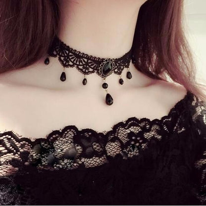 Korean Fashion Velvet Choker Necklace for Women Vintage Lace Necklace with Pendants Gothic Girl Neck Jewelry Accessories