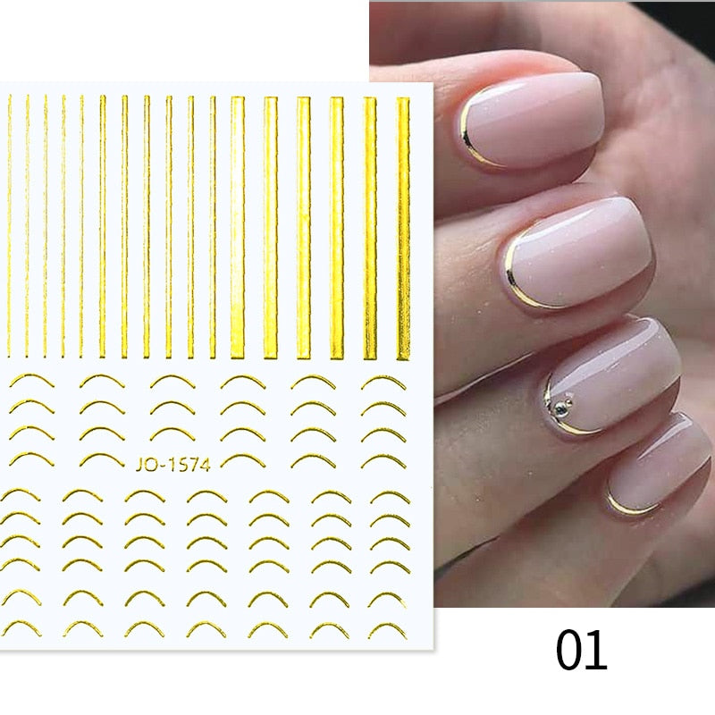 Harunouta Simple Flowers 3D Nail Stickers Gold Heart French Tip Lines Leopard Print Design Adhesive Sliders Manicure Nail Decals