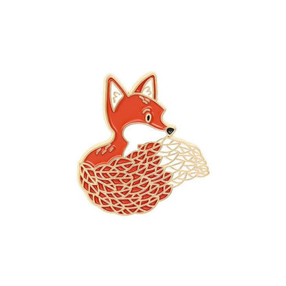 Little Fox Combination Metal Enamel Brooch Japanese Cartoon Cute Nine-tailed Fox Small Animal Badge Pin Jewelry Men Women Gifts